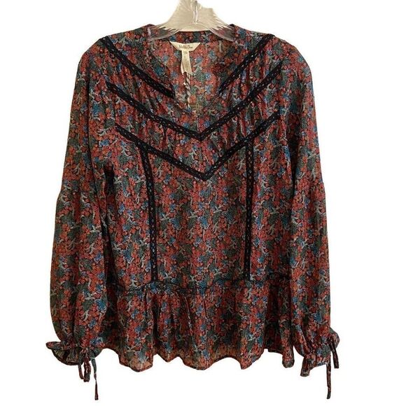 NEW Matilda Jane Carol Peasant Blouse XS Floral Burgundy Black Blue Green - Picture 1 of 5